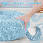 rabbitgoo Calming Cat Beds for Indoor Cats, 20 inches, Light Blue | Soft Warm Donut, Fluffy Faux Fur, Supportive Raised Rim, Anti-slip, Machine Washable, Up to 15lbs Kittens & Small Cats