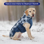 FUAMEY Dog Cold Weather Coats Reflective Dog Warm Jacket with Harness | Fleece Winter Coat for Medium Dogs Snow Puffer Vests with Zipper Reflective Turtleneck Jackets for Winter Blue Plaid M