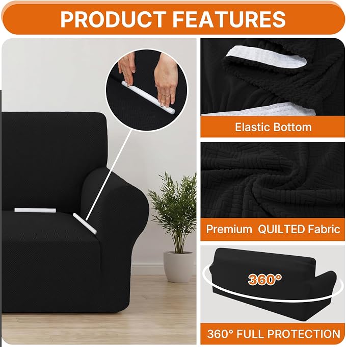 XINEAGE Stretch 3 Seater Slipcover, Non-Slip Pet Couch Cover,Black | Washable Furniture Protector, Elastic Bottom, Dogs & Cats Friendly, Scratch-resistant, Fast Setup, High Elasticity