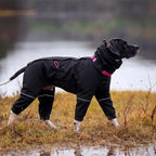 Kouser Waterproof Full-Body Coverage Dog Raincoat, Black 3XL | Dog Raincoat with Reflective Stripes, Adjustable Dog Rain Jacket with Leash D-Ring, Hooded Poncho for Small Medium Large Dogs