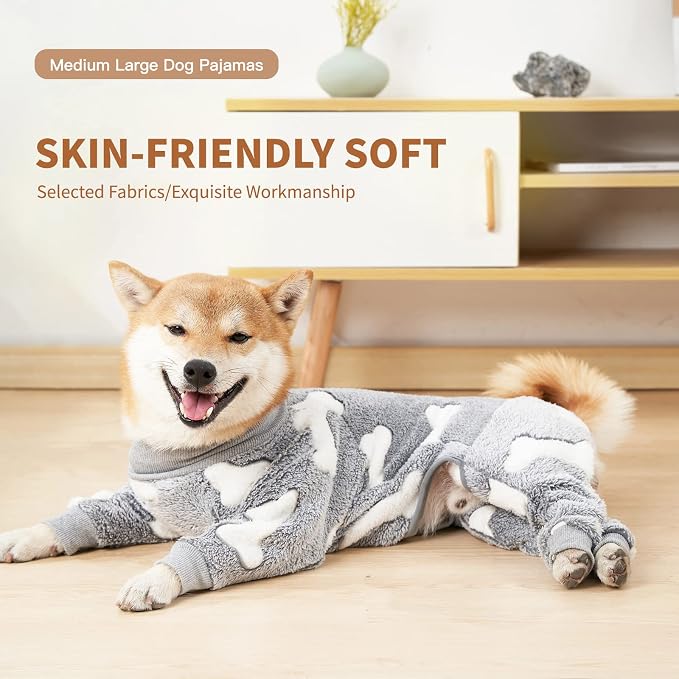 Dog Fleece Pajamas Large Dog 4 Legs Winter Clothes for Dog Fit Warm Jumpsuit for Dogs (Gray, XS)