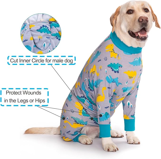 Dog Recovery Suit After Surgery Female Male, Medium Large Dog Neuter Shirt Cone Alternatives Prevent Licking Surgical Onesies (Dinosaur, 2XL)