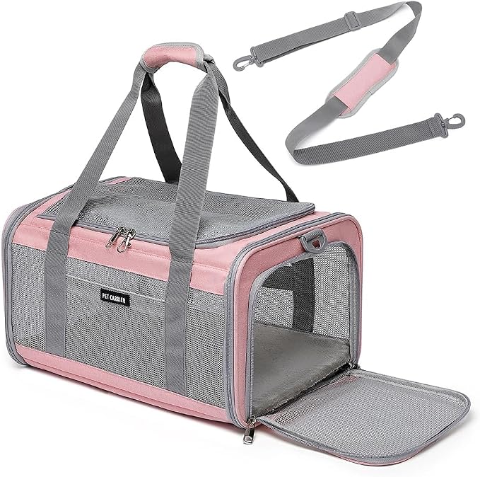 Airline Approved Pet Carrier for Cats and Small Dogs, Breathable and Collapsible Design, Portable Travel Bag for Bearded Dragon, Puppies Animal Hangbag, Rabbit Cage (Pink, Small)