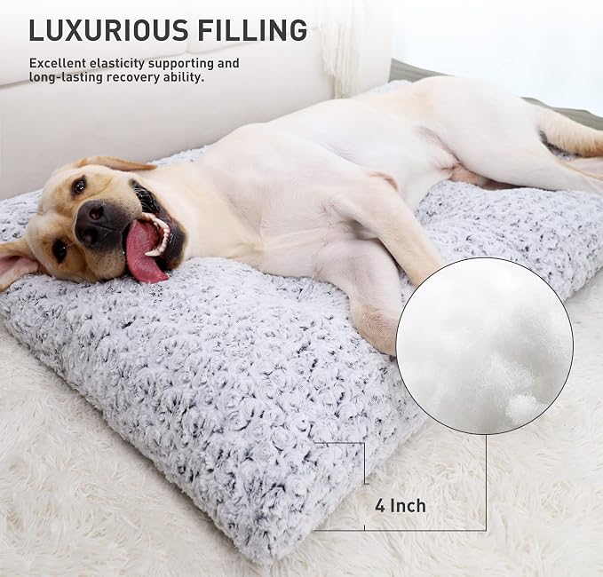 KSIIA Washable Dog Bed Deluxe Plush Dog Crate Beds Comfy Kennel Pad Anti-Slip Pet Sleeping Mat for Large, Jumbo, Medium, Small Dogs Breeds, 47" x 29", Gray