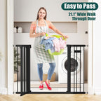 keny 29.7"-46" Baby Gate for Stairs, Auto Close Dog Gates for Doorways | Pressured Mounted No Drilling Pet Gate Extra Wide, One-Hand Opening Dual Lock Stair Gate, Indoor Kids Necessities, Black