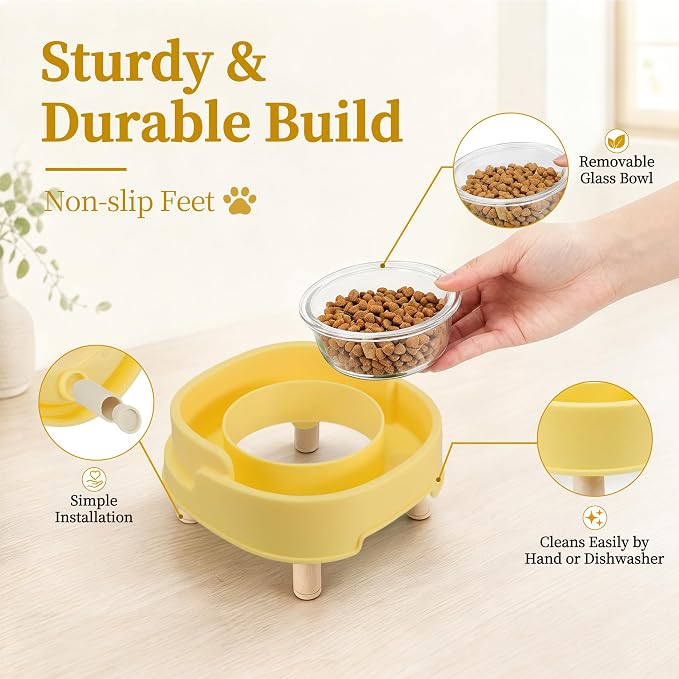 Ant Proof Cat Food Bowl, Elevated Cat Feeding Bowl, Yellow 2pcs | Prevents Ants from Entering and Reduces Neck Stress, Non-Slip Elevated Cat Feeding Bowl