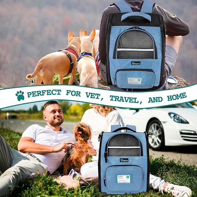 PetAmi Dog Backpack Carrier for Small Medium Dogs Large Cats up to 18 lbs, 2 Side Entry, Structured No-Collapse Frame, Airline Approved Ventilated Pet Backpack for Hiking Camping Travel, Light Blue