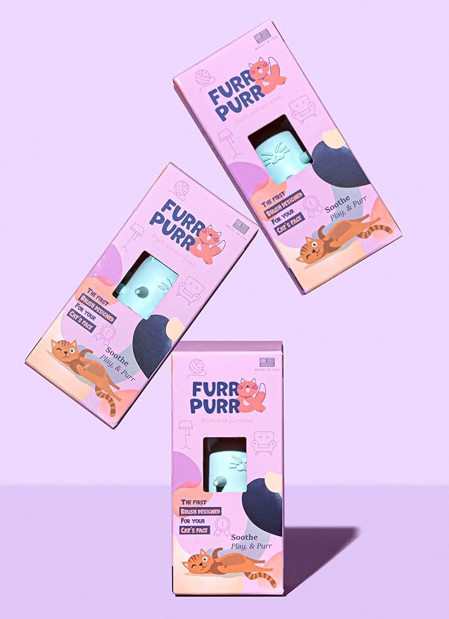 Furr&Purr Cat Brush Set for Indoor Cats - Grooming Tools: Face Scratcher, Calming Massager, and Scratching Pad (2-Pack, Made in the USA)