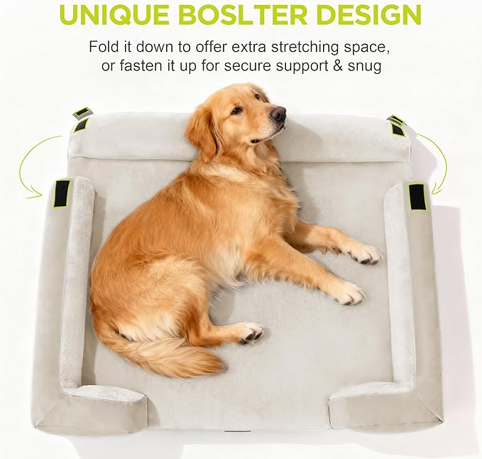 Waterproof Orthopedic Dog Bed for Medium Large Sized Dogs | Memory Foam Pet Bed Sofa with Bolster, Dog Couch with Washable Cover & Non-Slip Bottom, 36x27 Inch, Beige