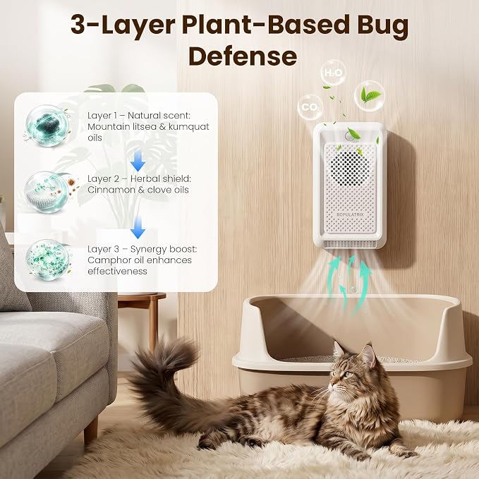 Cat Litter Deodorizer-White ABS Rechargeable Pet Odor Eliminator | 30dB Quiet Internal Circulation, 60-Day Plant Refill, Safe for Cats, Chemical-Free (Fits Litter Box, Bathroom, Car)