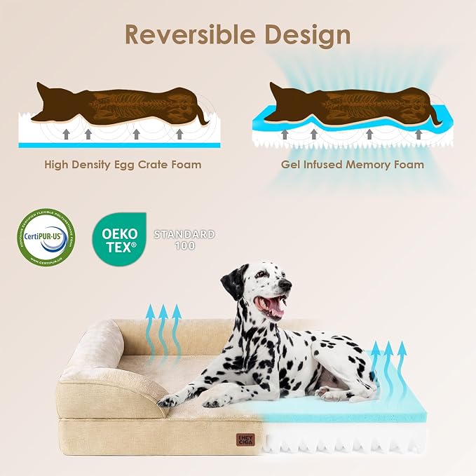 EHEYCIGA Orthopedic XXL Dog Bed, Waterproof Washable XL Big Pet Bed 52" | Non-Slip Bottom and Egg-Crate Memory Foam Extra Large Pet Couch Bed with Washable Removable Cover, Greige