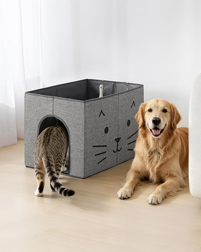 Dog Proof Cat Litter Box Enclosure, Gray | Side Arched Entrance, High-Sided, Waterproof, Cat Box Enclosure Splash Guard, Reduces Litter Scatter & Urine Spray