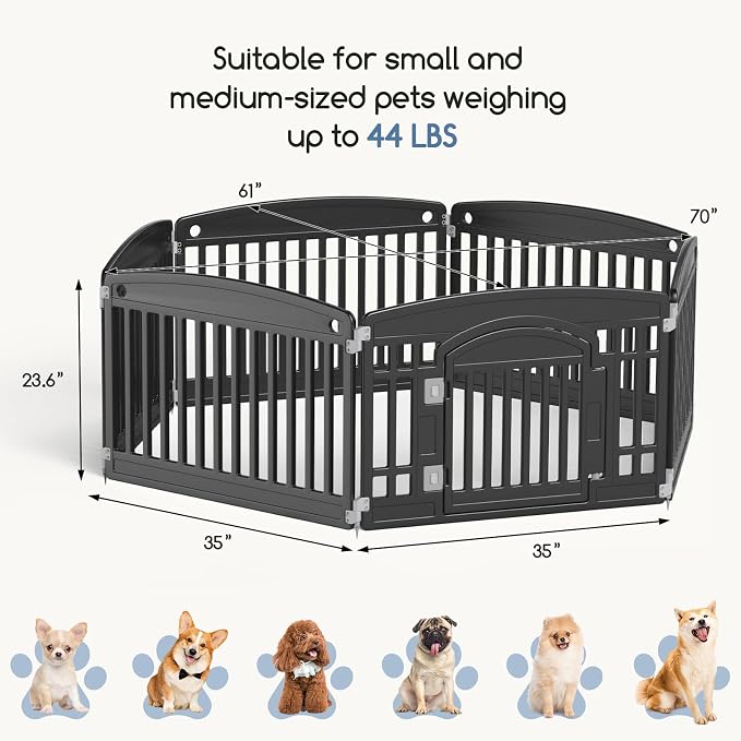 DUMOS Dog Playpen 6 Panel 24" Plastic Exercise Indoor Pen with Door Small Puppy, Medium Dogs Animal Pet Fence for Outdoor, Garden, Yard, RV Camping - Black