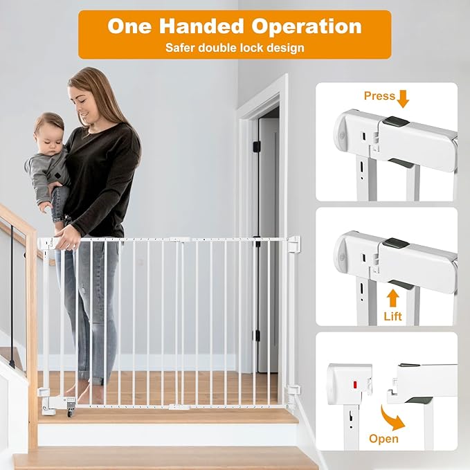 SHYUJAJIE No Bottom Bar Baby Gate,37 inch Tall Cat Pet Gate | for Doorway, Adjustable 27.5in- 43 in Dog Gate with Large Walk Thru Door ,White