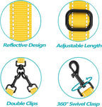 PetBonus Double Dog Leash, No Tangle Dual Leash, Walking Training Lead | 4 Comfortable Padded Handles, Adjustable, Reflective, For Two Large Medium Dogs, Collapsible Bowl and Waste Bags, Yellow