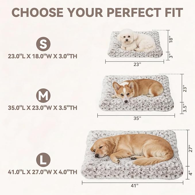 Large Dog Crate Bed, Washable Plush Dog Mat with Thick Cushion Support, Soft Fluffy Dog Pad for Labrador, Golden Retriever, Husky, Boxer, Non-Slip Bottom (Brown, 41.0" L x 27.0" W x 4.0" Th)