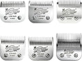 6 Pack Pet Grooming Clipper Blades with Ceramic Cutters, Sizes 10, 30, 7FC, 5FC, 4FC & 3-3/4FC, Silver, Compatible with Andis, Oster A5, Wahl KM10 A5 Style Dog Clippers