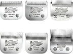 6 Pack Pet Grooming Clipper Blades with Ceramic Cutters, Sizes 10, 30, 7FC, 5FC, 4FC & 3-3/4FC, Silver, Compatible with Andis, Oster A5, Wahl KM10 A5 Style Dog Clippers