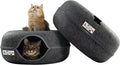 Peekaboo Cat Cave Donut for Multiple & Large Cats up to 30-45 lbs, 3-in-1 Self Warming Cat Bed, Tunnel & Scratcher for Indoor Cats, Washable & Detachable (Dark Gray + Dark Gray, Large)