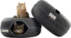 Peekaboo Cat Cave Donut for Multiple & Large Cats up to 30-45 lbs, 3-in-1 Self Warming Cat Bed, Tunnel & Scratcher for Indoor Cats, Washable & Detachable (Dark Gray + Dark Gray, Large)