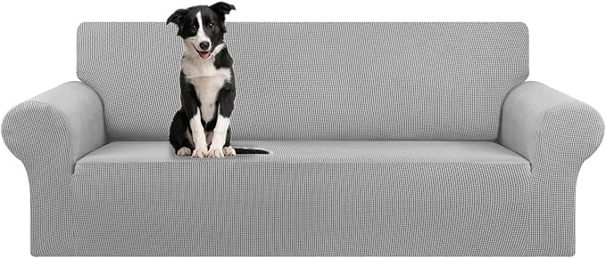 Stretch Oversized Couch Covers for Sofa Slipcover,Silver | 1-Piece Washable Sofa Cover (94"-110") 4-Seater Furniture Protector, Soft Jacquard Non-Slip Elastic Bottom for Dogs & Kids