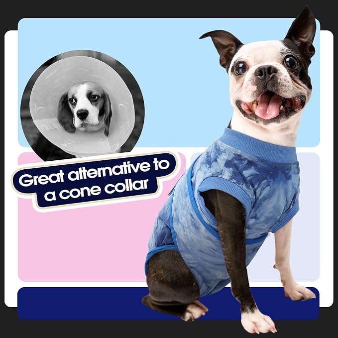 FUAMEY Recovery Suit for Dogs After Surgery,Soft Breathable Dog Bodysuit | E-Collar & Cone Alternative Surgical Suit,Male Female Dog Neuter Spay Suits Anti Licking Wounds Onesie Blue Tie Dye XS