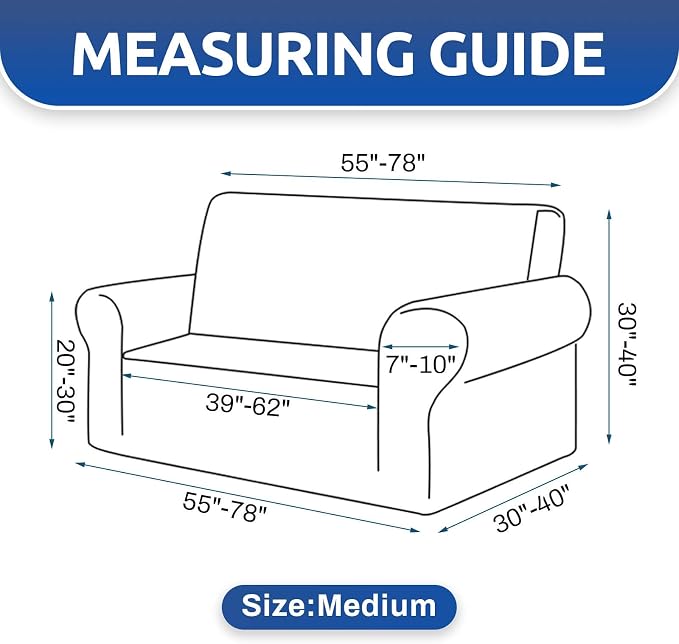 Stretch Loveseat Couch Cover, 2 Cushion Couch Slipcover,Classic Blue | 1-Piece Washable Sofa Cover Pet Friendly (55"-78") Furniture Protector Soft Jacquard, Elastic Bottom for Dogs & Kids