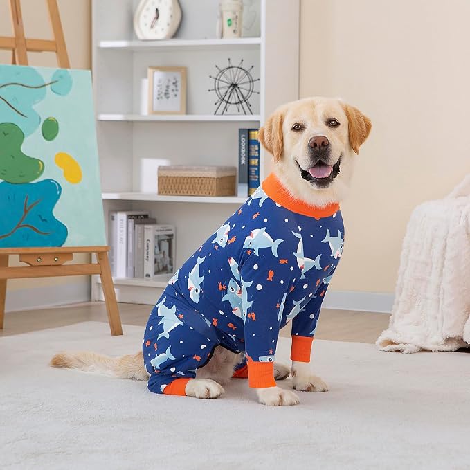 Dog Recovery Suit After Surgery Female Male, Medium Large Dog Neuter Shirt Cone Alternatives Prevent Licking Surgical Onesies (Blue Shark, 6XL)