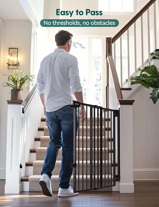 Babelio Extra Wide No Bottom Bar Baby/Dog Gate, 28" H, 29.7-46.5" W, Black | Hardware Mount Pet Gate for Indoor Doorways and Hallways with Auto Close, Stay-Open, Wide Walk-through Door, Easy Install