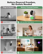 Battery Powered Indoor Camera Wireless for Home Monitoring | Rechargeable Pet Camera, 360° PTZ, 2.5K Color Night Vision, Dual-Band WiFi, 2-Way Audio, TF Storage, Dog Cam with phone app