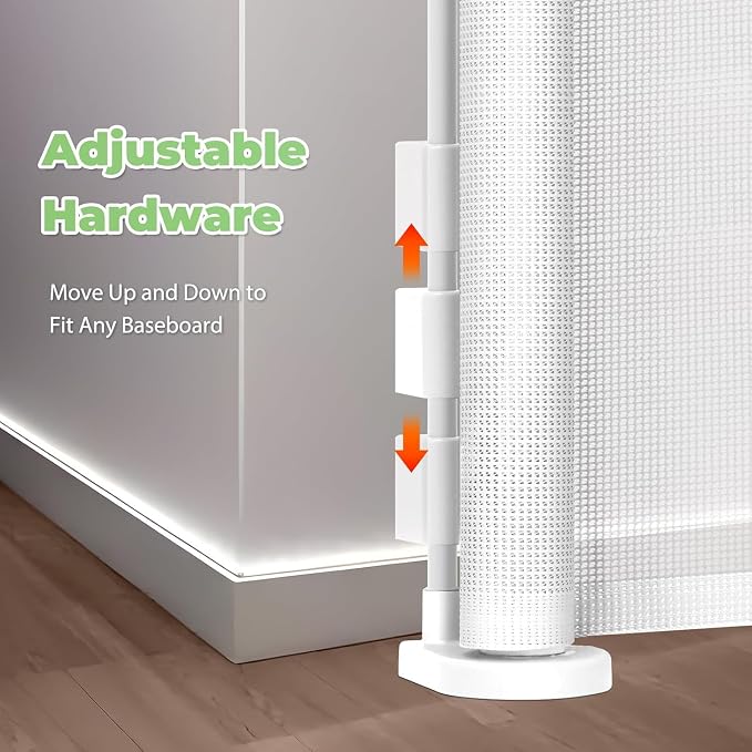 Reinforced 155" Extra Wide Retractable Baby Gate, Prevents Crawling Under | Indoor/Outdoor Retractable Dog Gate, Space-Saving, Easy to Use, Scratch-Resistant Mesh, Safety Lock, Easy Install, White