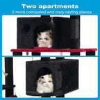 Hey-brother Cat Tree Tower with Sisal Scratching Posts, Big Condo, MPJ020BR | 53.7 Inches Multi-Level Cat House with 2 Bigger Plush Condos, 2 Platforms, Hammock, Toy Balls for Indoor Cats, Black and Red