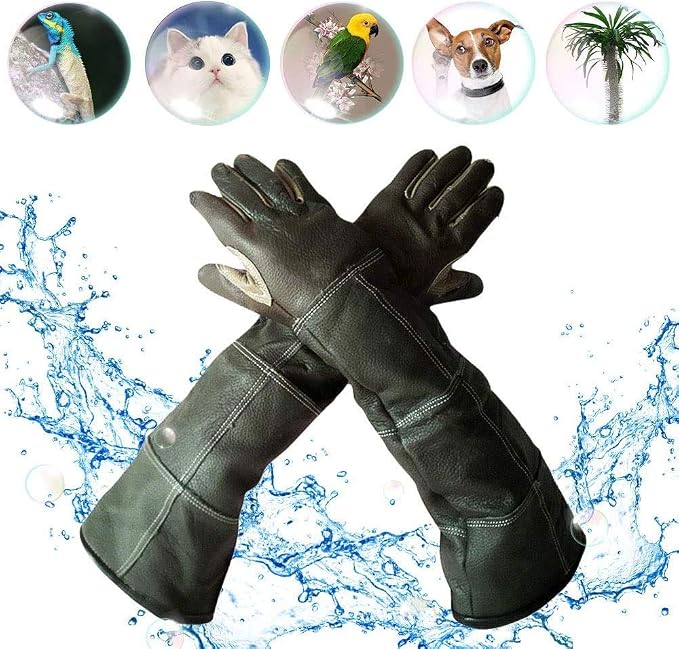 YBB Waterproof Animal Handling Gloves, Anti-Scratch/Bite Protective Long Gloves for Pet Cat Bathing Dog Bird(S)