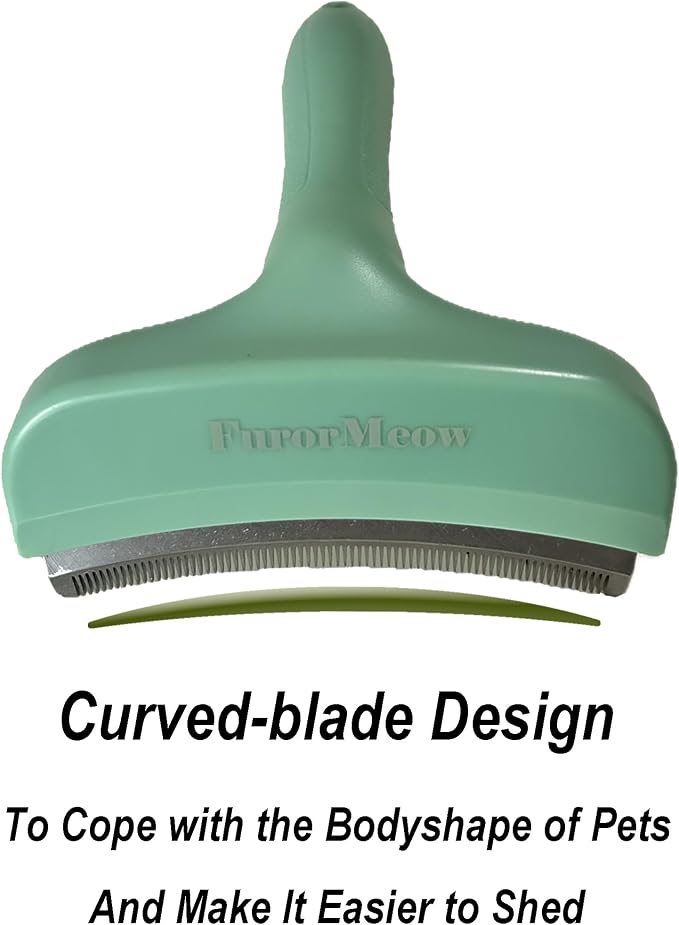 Pet Deshedding Tool with Curve Blade, Cat Grooming Brush, Tight V-shaped Teeth Shedding Comb for Cats and Dogs (Green, Large)