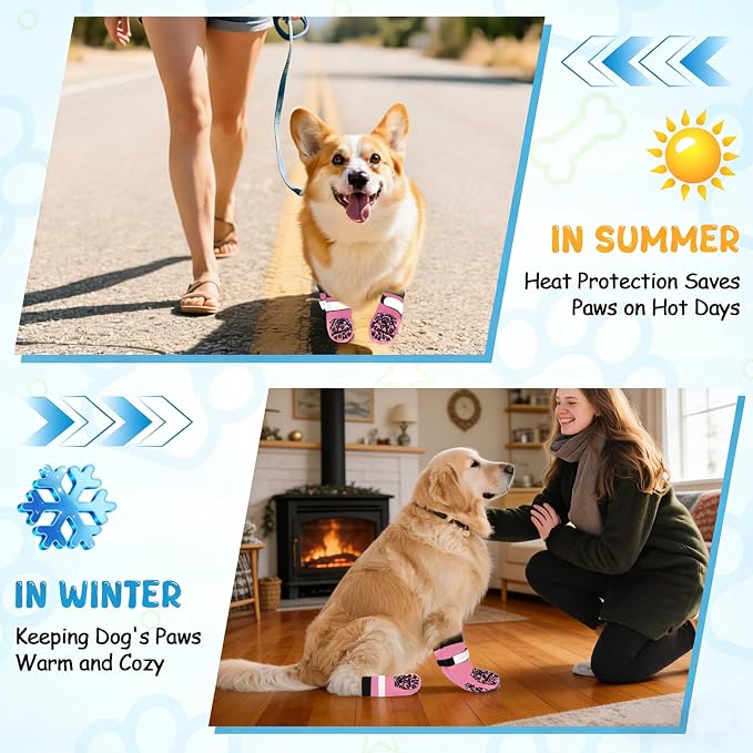 Dog Socks to Prevent Licking Paws, Anti Slip Dog Boots & Paw Protectors for Hardwood Floors, Toe Grips for Small Medium Large Senior Dogs, Dog Shoes for Hot/Cold Pavement(Pink Bone,XS)