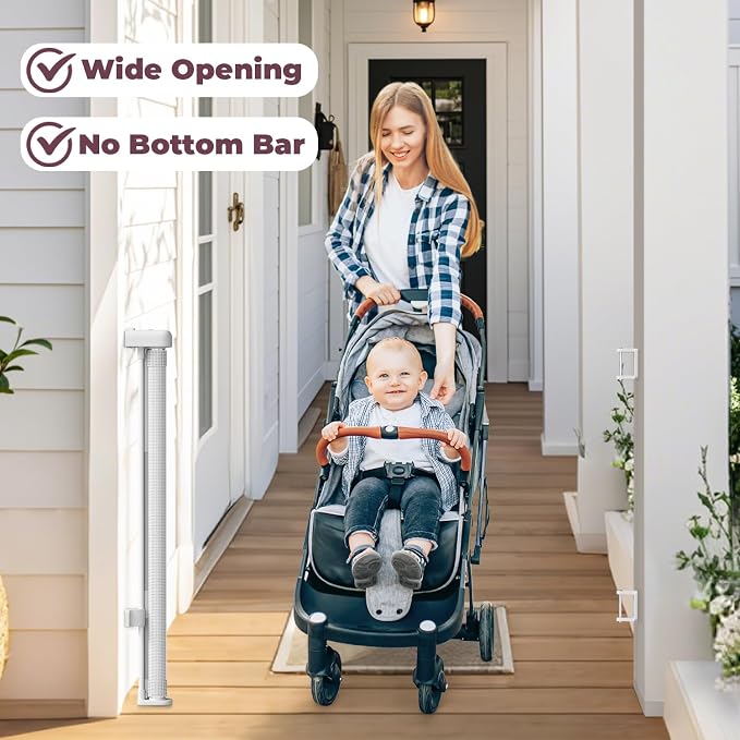 Retractable Baby Gates 2 Pack, 55" Wide Mesh Dog Gate Indoor | 34" Tall Gate for Stairs Doorways Hallways Deck, Child Pet Safety Gate for Indoor Outdoor Home Use, White