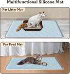 Garoopion Silicone Cat Litter Mat 34×22 inch, Easy to Clean, Blue | Waterproof Silicone Mat with Raised Edges, Catch Litter, Protect Floor from Urine, Multi-Use for Dog/Sink/Kitchen/Boots