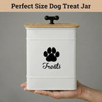Dog Treat Container Airtight, 6"W x 8"H, Powder Coated, 12 Cup Capacity | Fits All Popular Treats, 12 Cup Capacity, Airtight Bamboo Lid, Easy Open Lid, Dent-Resistant Durable Metal Bone-Shaped Handle