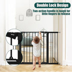 keny 29.7"-46" Baby Gate for Stairs, Auto Close Dog Gates for Doorways | Pressured Mounted No Drilling Pet Gate Extra Wide, One-Hand Opening Dual Lock Stair Gate, Indoor Kids Necessities, Black