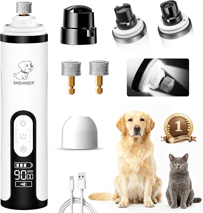 Upgraded Silent Dog Nail Grinder, Cordless Grooming Pro Nail Grinder with 3 Adjustable Speeds & Led Light, Painless Paws Grooming for Small Medium Large Dogs