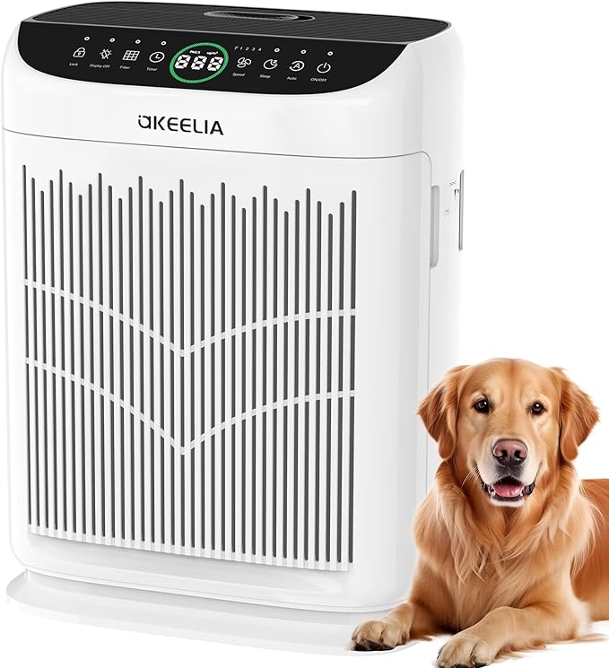 Air Purifiers for Home Large Room Up to 3000 Ft² with Washable Filters,AKEELIA HEPA Double-Sided Air Purifier with PM2.5 Air Quality Sensor, Aroma,15dB Sleep Mode, Air Cleaner for Pets Bedroom,White