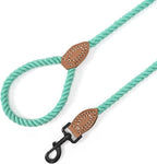 Mile High Life Dog Leash Braided Cotton Rope with Leather-Reinforced Ends | Rust-proof 360° swivel clasp, Heavy-duty for medium/large breeds. Great for weddings, daily walks (4 FT, 1/2", Green)