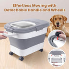 15-23Lbs Airtight Dog Food Storage Container,Collapsible Dog Food Container | Cat Food Container with Double Airtight Seal & Magnetic Lid,Large Pet Food Storage Container Wheels & Handle for Easy Moving