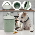 Large Dog Treat Container Airtight, Cute Dog Treat Jar with Lids,Rustic Dog Treat Storage Container, Ceramic Cat Food Jars for Kitchen Counter, Green | Large Capacity Doggie Cookie Jar for Countertop, Airtight Lid Keep Food Fresh, Sturdy Durable, Cute ...