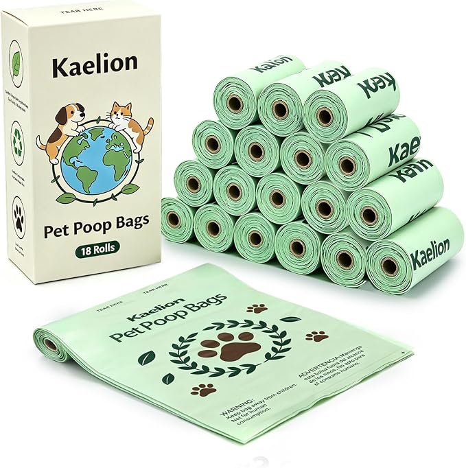 Compostable Dog Poop Bags 270 Count (18 Rolls), 9x13 Inch, BPI Certified, Plant-Based Leak Proof Unscented Green Eco-Friendly Waste Bags (Green)