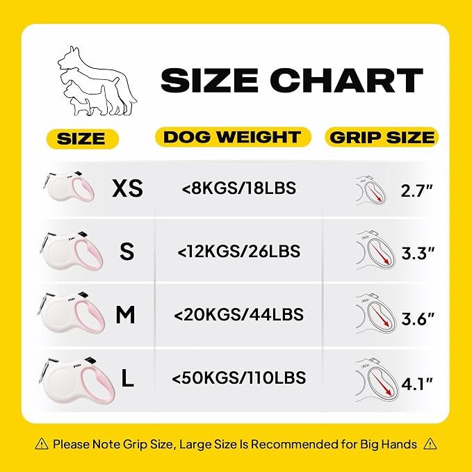 Fida Retractable Dog Leash Large Breed, Heavy Duty 16 ft Dog Walking Leash for Large Dogs up to 110 lbs, 360° Tangle Free, White