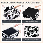 BurgeonNest Dog Car Seat for Small Dogs & Cats Under 25 lbs, Milk Cow
