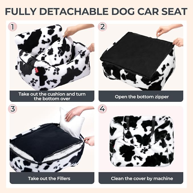 BurgeonNest Dog Car Seat for Small Dogs & Cats Under 25 lbs, Milk Cow