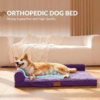Patas Lague Orthopedic Large Dog Bed Pet Sofa Beds 36''X24'' Purple | L Bolster Egg-Crate Foam Dog Couch For Large Sized Dogs, Waterproof Removable Washable Cover, Pet Mat with Nonskid Bottom