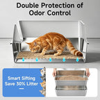 Stainless Steel Sifting Cat Litter Box for Pine Pellets, Light Gray | Sifting Design, Double Layer Mesh System, With High Sides, Non-Stick Surface, Easy Clean, for Large Cats